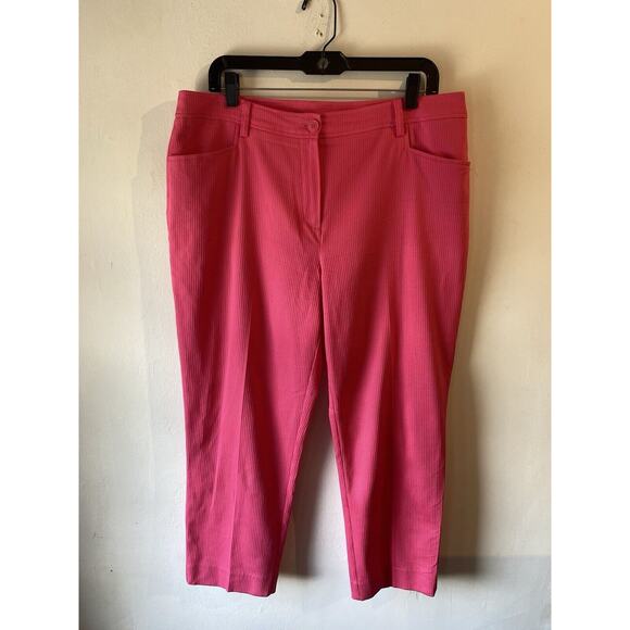 Anne Klein Bright‎ Hot Pink Flat Front Stretch Cropped Pants Career Office - Picture 1 of 11